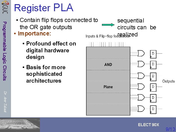 Register PLA Programmable Logic Circuits • Contain flip flops connected to the OR gate Register PLA Programmable Logic Circuits • Contain flip flops connected to the OR gate