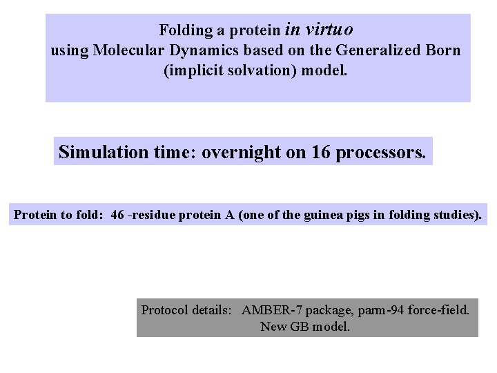 Folding a protein in virtuo using Molecular Dynamics based on the Generalized Born (implicit