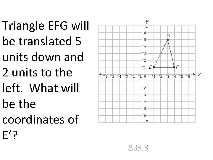 Triangle EFG will be translated 5 units down and 2 units to the left.