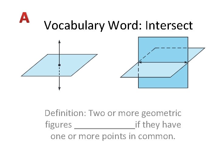 A Vocabulary Word: Intersect Definition: Two or more geometric figures if they have one