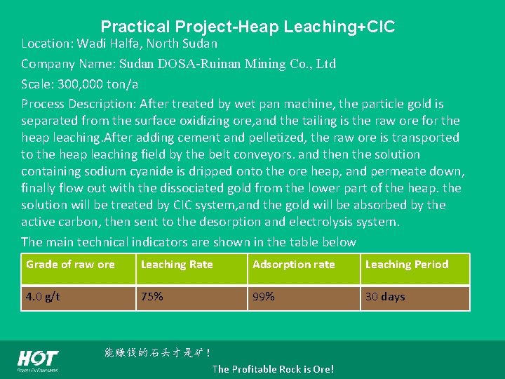 Practical Project-Heap Leaching+CIC Location: Wadi Halfa, North Sudan Company Name: Sudan DOSA-Ruinan Mining Co.