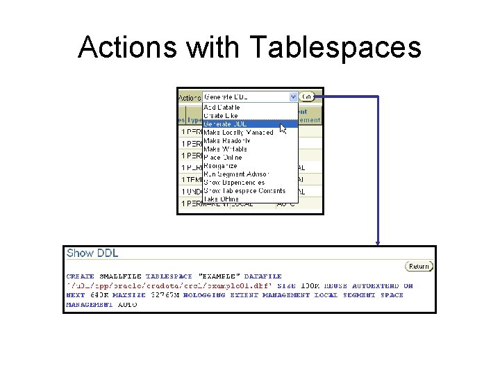 Actions with Tablespaces Actions with Tablespaces