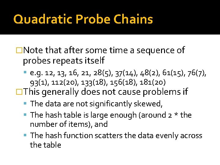 Quadratic Probe Chains �Note that after some time a sequence of probes repeats itself