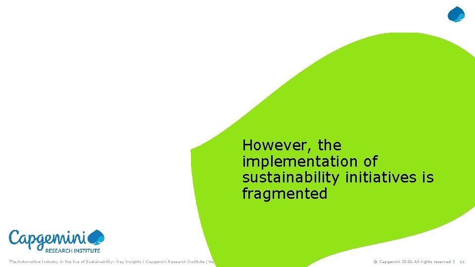 However, the implementation of sustainability initiatives is fragmented The Automotive Industry in the Era