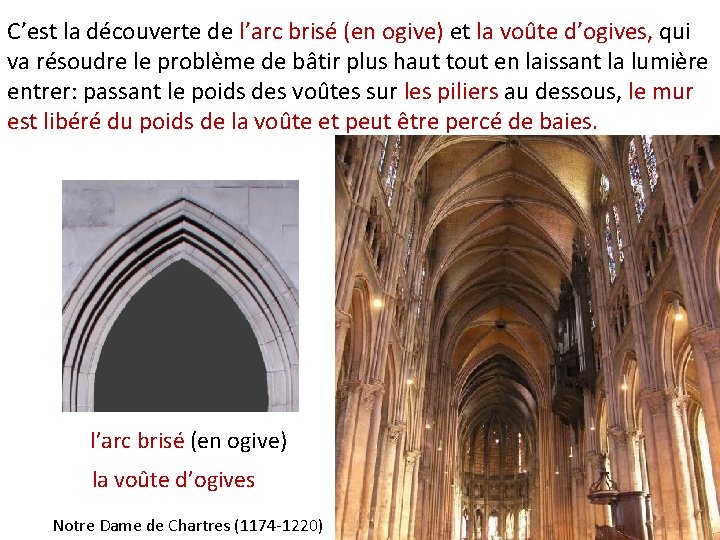 C’est la découverte de l’arc brisé (en ogive) et la voûte d’ogives, qui va