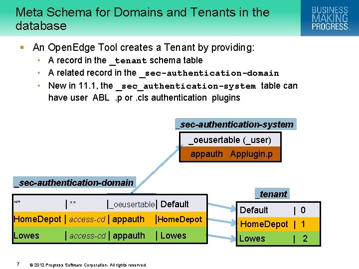 Meta Schema for Domains and Tenants in the database § An Open. Edge Tool