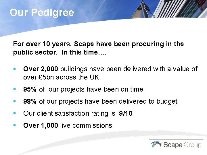 Our Pedigree For over 10 years, Scape have been procuring in the public sector.