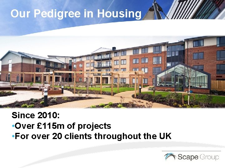 Our Pedigree in Housing Since 2010: • Over £ 115 m of projects •