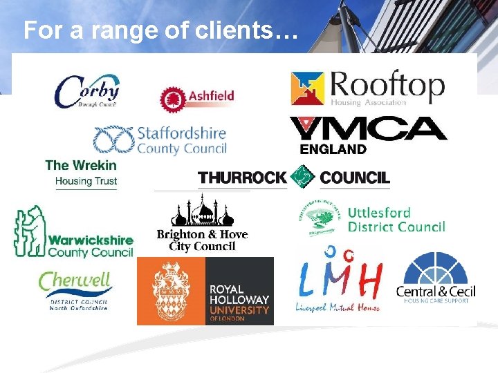 For a range of clients… Housing LIN 2015 Presentation Title 