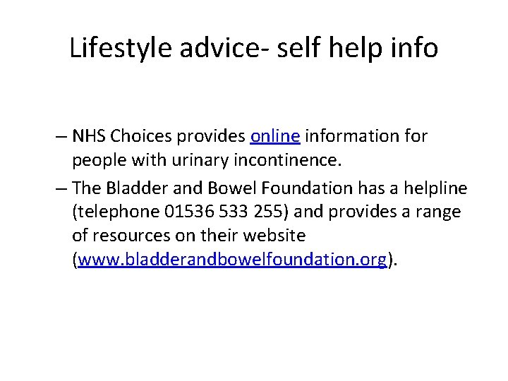 Lifestyle advice- self help info – NHS Choices provides online information for people with