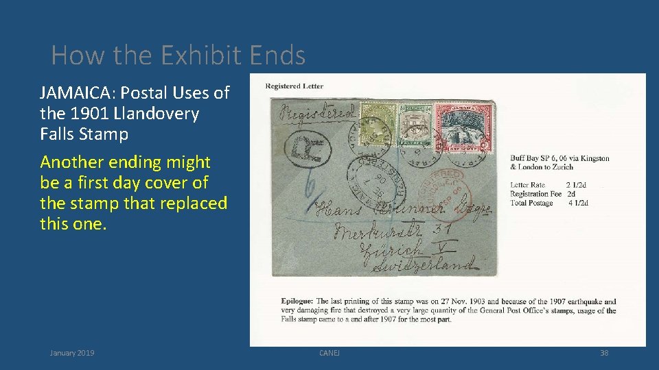 How the Exhibit Ends JAMAICA: Postal Uses of the 1901 Llandovery Falls Stamp Another