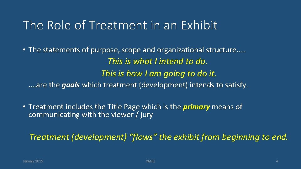 The Role of Treatment in an Exhibit • The statements of purpose, scope and