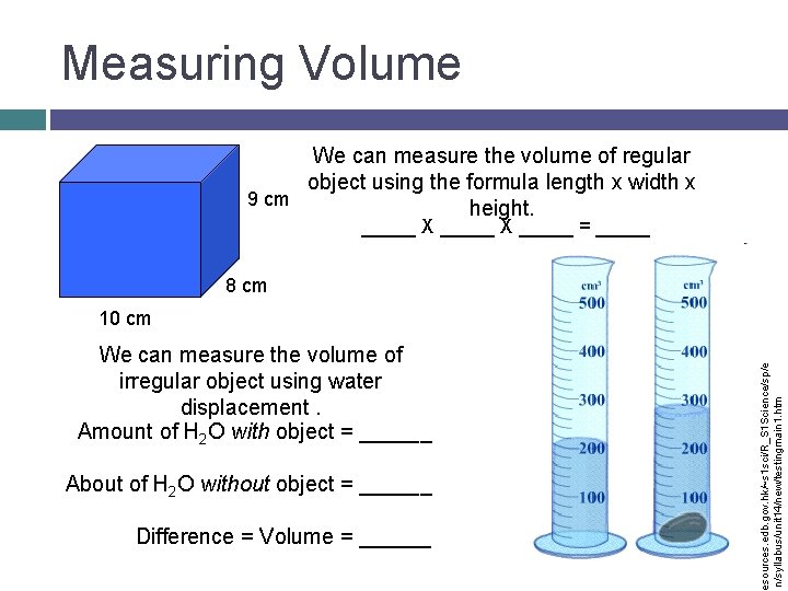 Measuring Volume We can measure the volume of regular object using the formula length