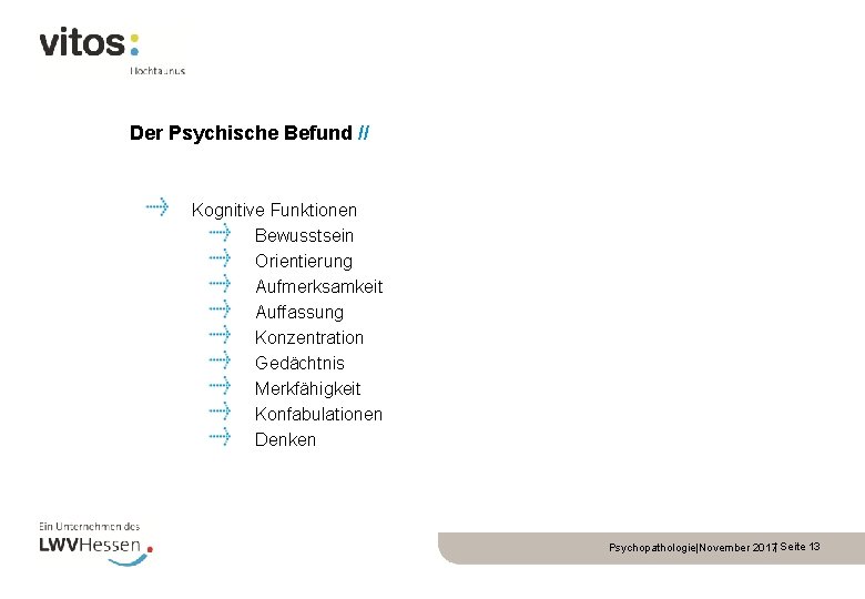Der Psychische Befund // Kognitive Funktionen Bewusstsein Orientierung Aufmerksamkeit Auffassung Konzentration Gedächtnis Merkfähigkeit Konfabulationen