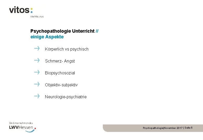 Psychopathologie Unterricht // einige Aspekte Körperlich vs psychisch Schmerz- Angst Biopsychosozial Objektiv-subjektiv Neurologie-psychiatrie Psychopathologie|November