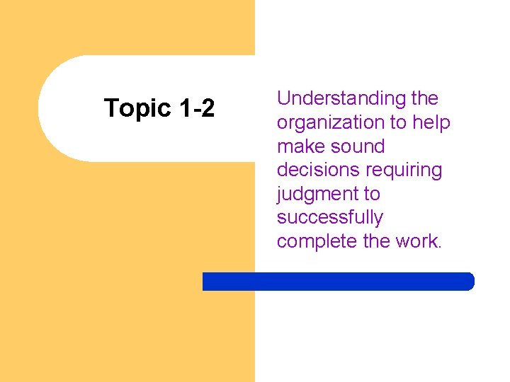 Topic 1 -2 Understanding the organization to help make sound decisions requiring judgment to