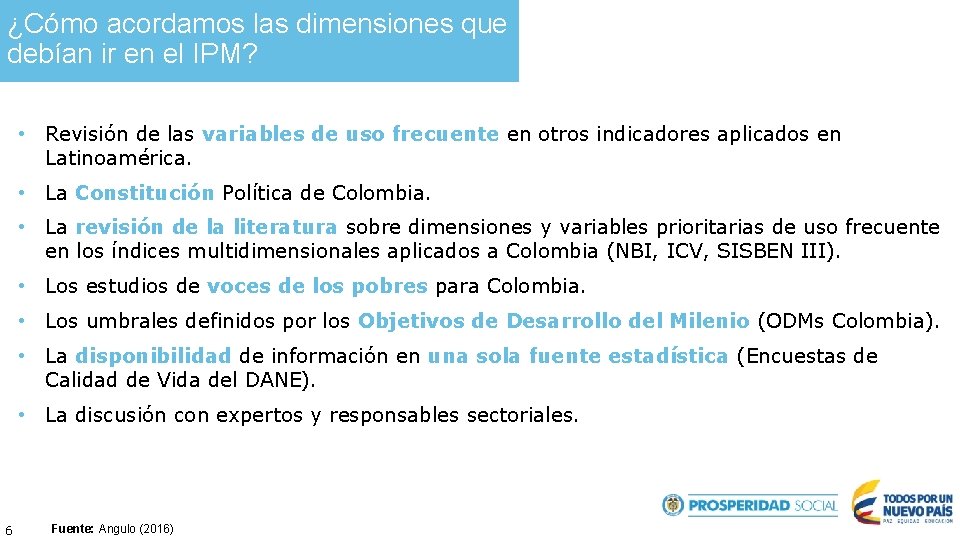 ¿Cómo acordamos las dimensiones que debían ir en el IPM? • Revisión de las