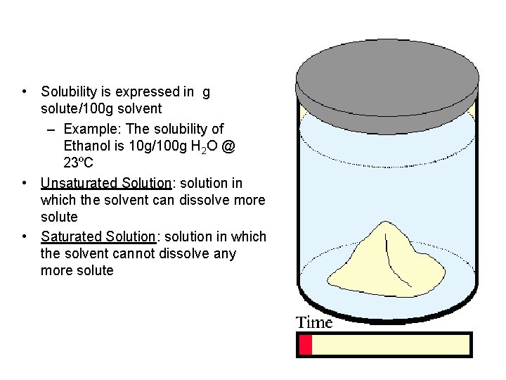  • Solubility is expressed in g solute/100 g solvent – Example: The solubility
