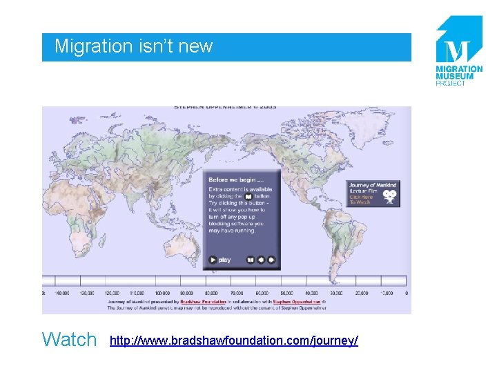 Migration isn’t new Watch http: //www. bradshawfoundation. com/journey/ 