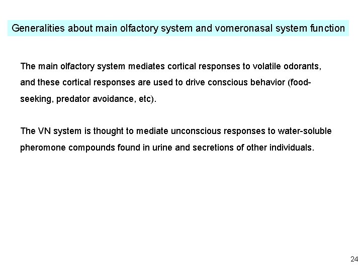 Generalities about main olfactory system and vomeronasal system function The main olfactory system mediates