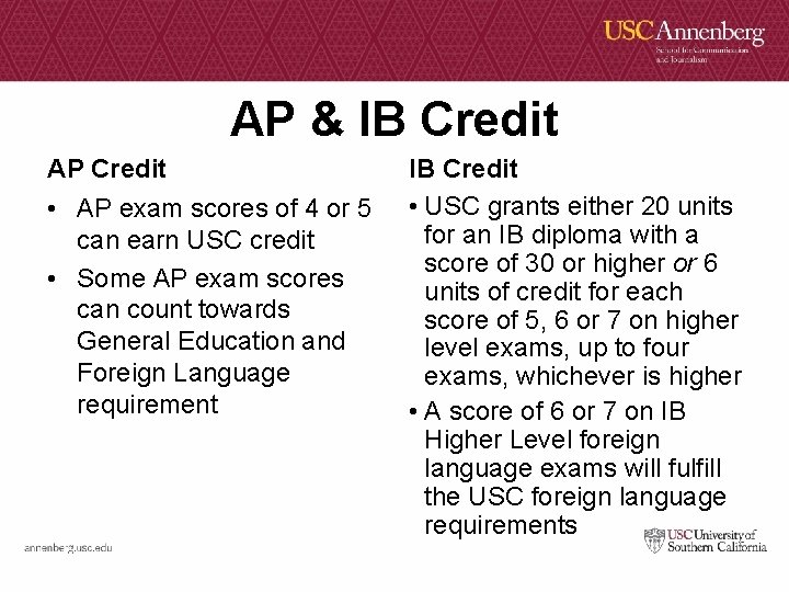 AP & IB Credit AP Credit • AP exam scores of 4 or 5