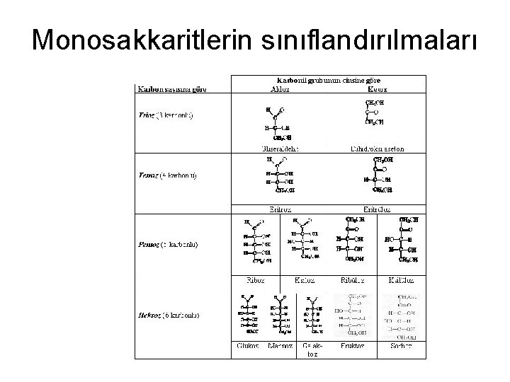 Monosakkaritlerin sınıflandırılmaları 
