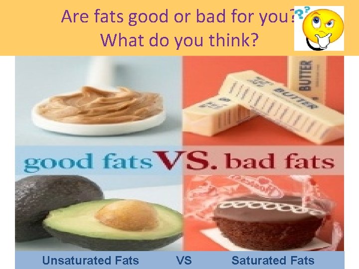 Are fats good or bad for you? What do you think? Unsaturated Fats VS