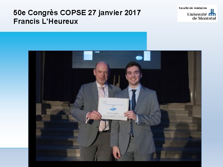 50 e Congrès COPSE 27 janvier 2017 Francis L’Heureux 