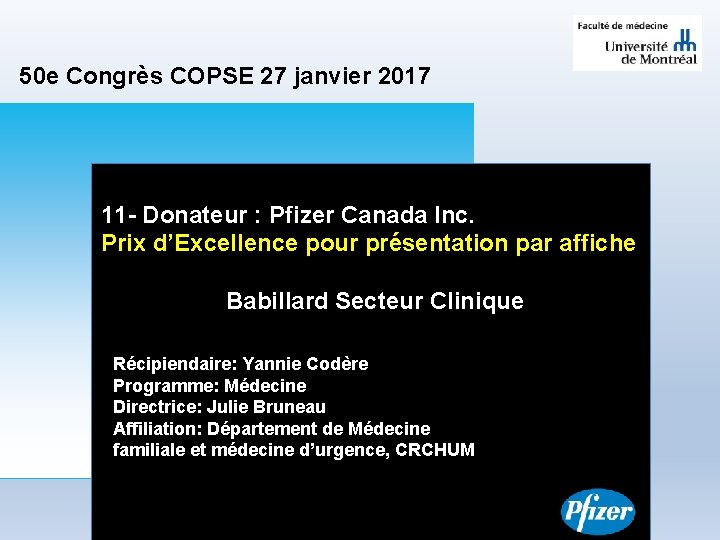 50 e Congrès COPSE 27 janvier 2017 11 - Donateur : Pfizer Canada Inc.