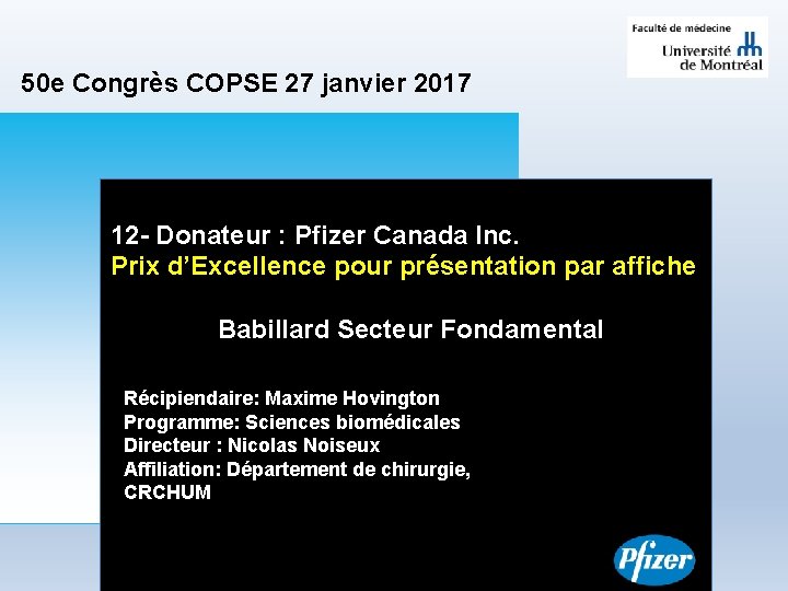 50 e Congrès COPSE 27 janvier 2017 12 - Donateur : Pfizer Canada Inc.