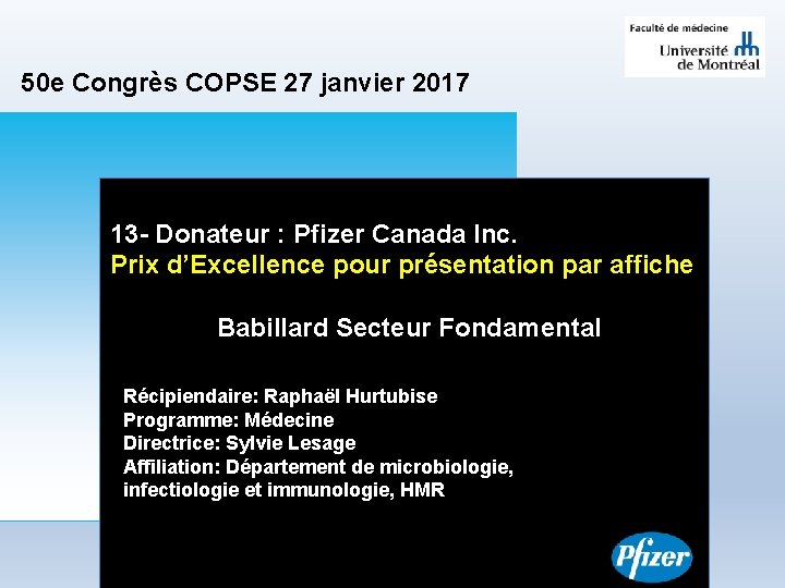 50 e Congrès COPSE 27 janvier 2017 13 - Donateur : Pfizer Canada Inc.