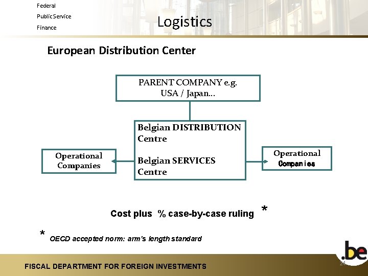 Federal Public Service Finance Logistics European Distribution Center PARENT COMPANY e. g. USA /