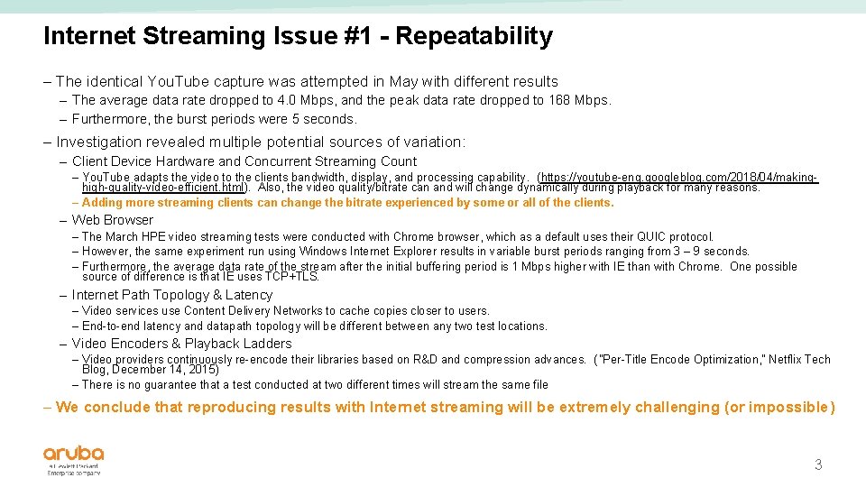 Internet Streaming Issue #1 - Repeatability – The identical You. Tube capture was attempted