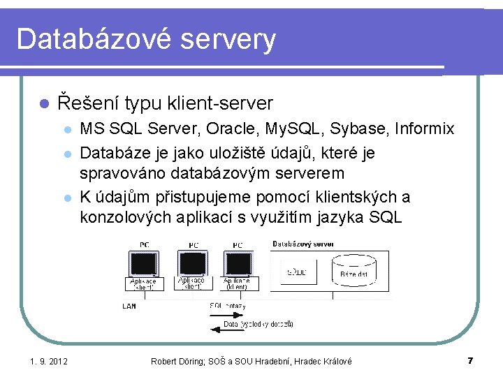 Databázové servery l Řešení typu klient-server l l l 1. 9. 2012 MS SQL