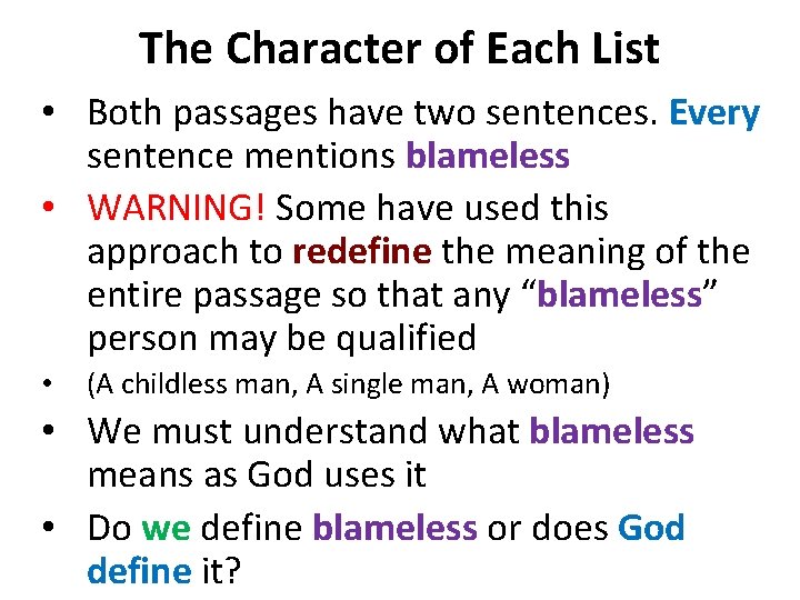 The Character of Each List • Both passages have two sentences. Every sentence mentions