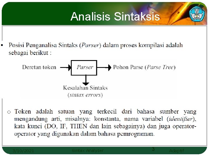 Analisis Sintaksis 3/10/2021 Sintax Analyser 3 Adaptif 