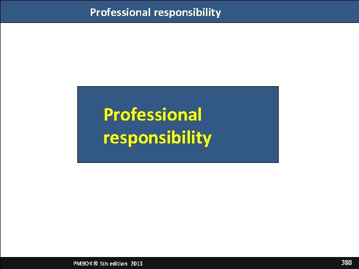 Professional responsibility PMBOK ® 5 th edition 2013 380 