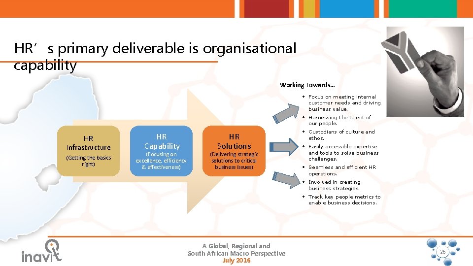 HR’s primary deliverable is organisational capability Working Towards… • Focus on meeting internal customer