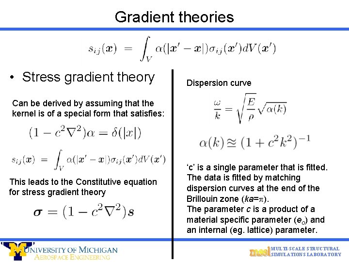 Gradient theories • Stress gradient theory Dispersion curve Can be derived by assuming that