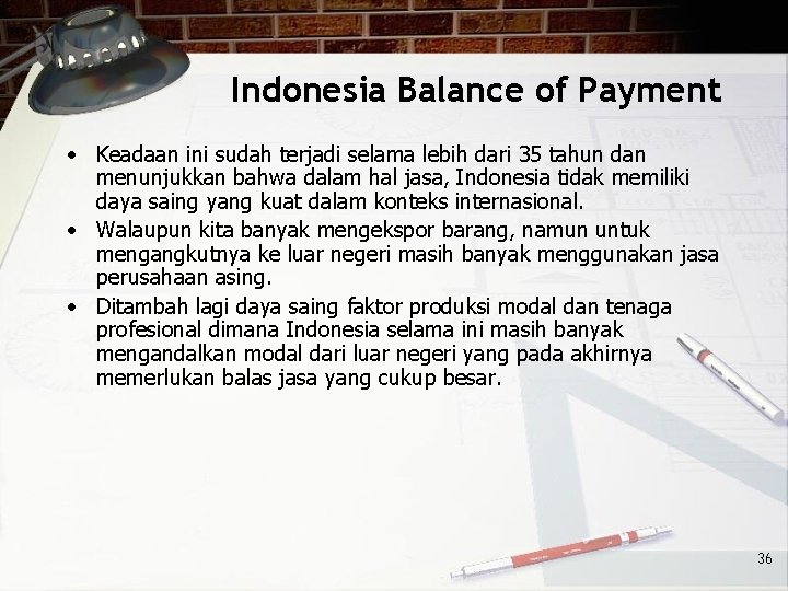 Indonesia Balance of Payment • Keadaan ini sudah terjadi selama lebih dari 35 tahun