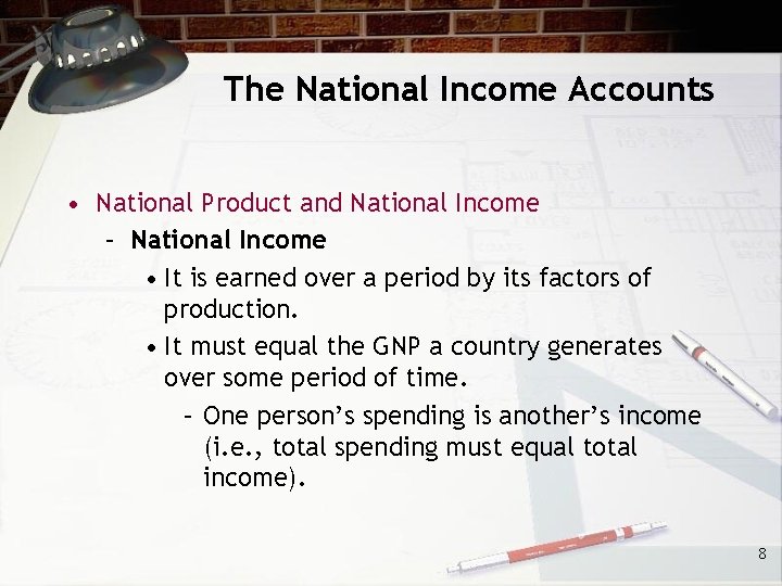 The National Income Accounts • National Product and National Income – National Income •