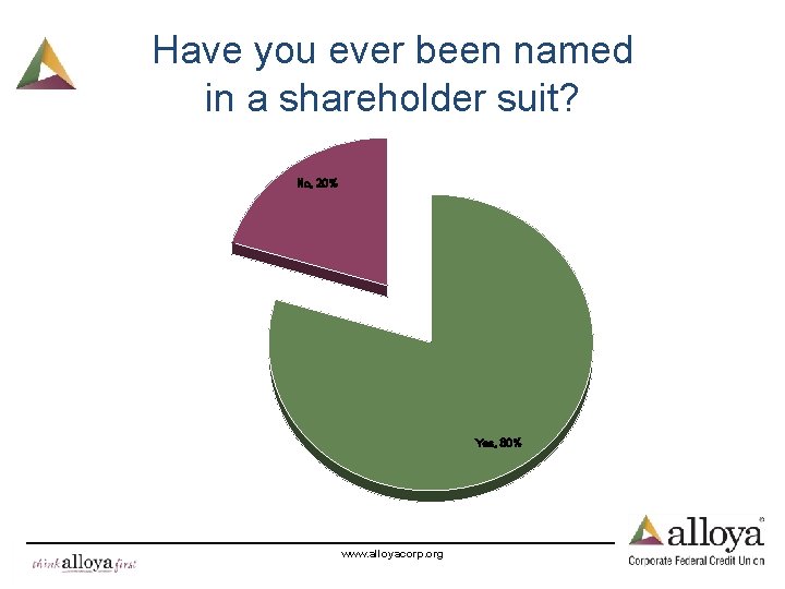 Have you ever been named in a shareholder suit? No, 20% Yes, 80% www.