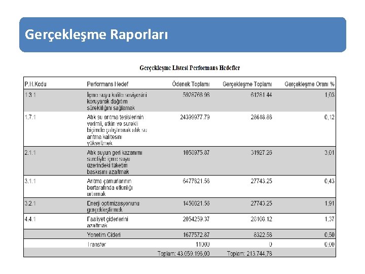 Gerçekleşme Raporları 