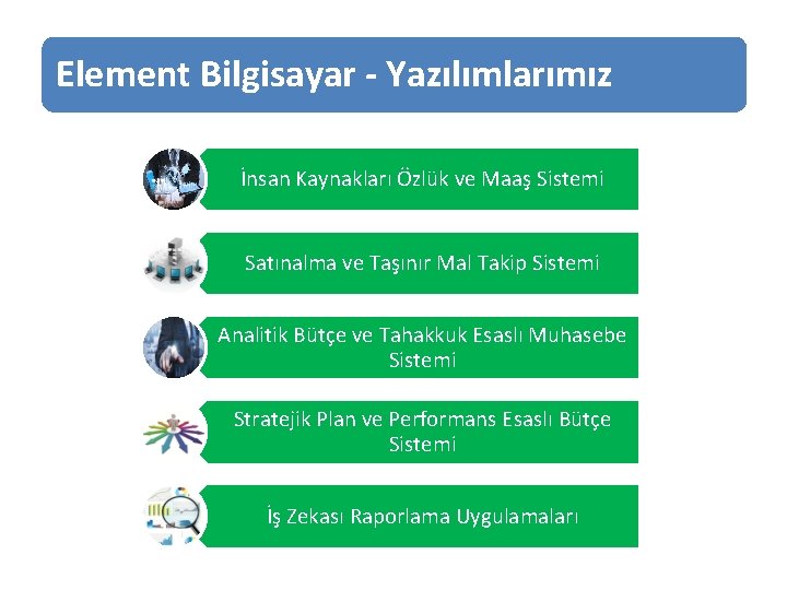 Element Bilgisayar - Yazılımlarımız İnsan Kaynakları Özlük ve Maaş Sistemi Satınalma ve Taşınır Mal