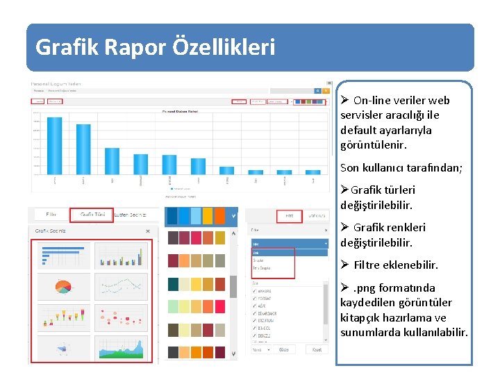 Grafik Rapor Özellikleri Ø On-line veriler web servisler aracılığı ile default ayarlarıyla görüntülenir. Son