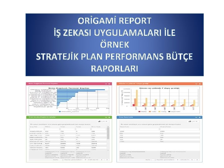 ORİGAMİ REPORT İŞ ZEKASI UYGULAMALARI İLE ÖRNEK STRATEJİK PLAN PERFORMANS BÜTÇE RAPORLARI 