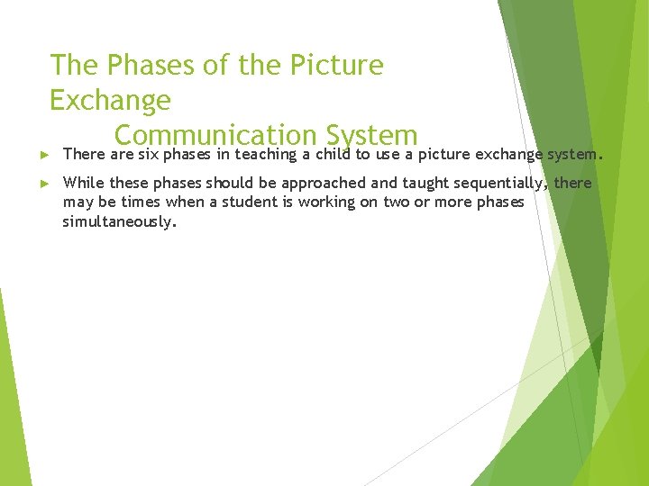 The Phases of the Picture Exchange Communication System ► There are six phases in