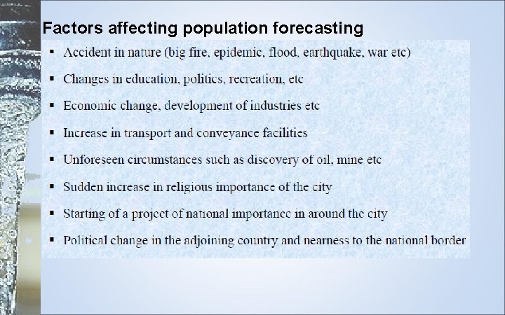 Factors affecting population forecasting 