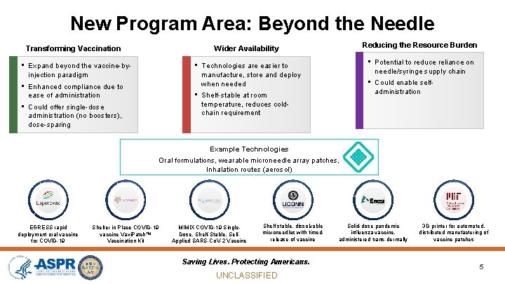 CLASSIFICATION - PUBLIC New Program Area: Beyond the Needle Transforming Vaccination • Expand beyond