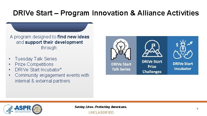 CLASSIFICATION - PUBLIC DRIVe Start – Program Innovation & Alliance Activities A program designed